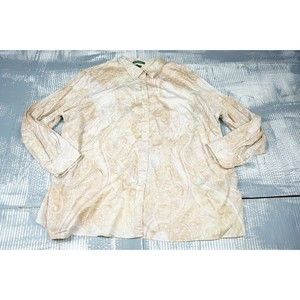Lauren Ralph Lauren top women 3X tan Paisley long sleeve  button up collared
